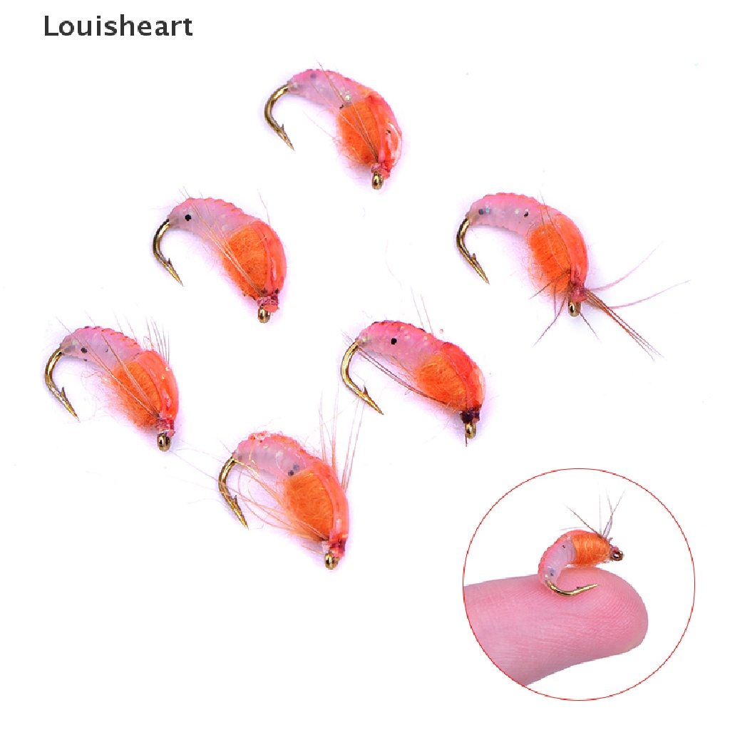 Louisheart 6Pcs/box Realistic Nymph Scud Fly For Trout Fishing Artificial Bait Insect Lure TFG