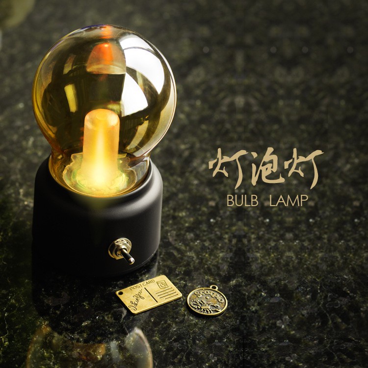 Đèn ngủ mini ánh sáng vàng sạc sáng 25h liên tục  kiểu dáng cổ điển trang trí nhà cửa phòng ngủ quà tặng bạn bè