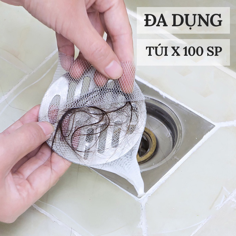 Combo 100 Túi Lưới Lọc Rác Bồn Rửa Chén Bát, Nắp Cống Co Giãn Tốt  Không Có Bo Thun Đa Năng Tiện Lợi