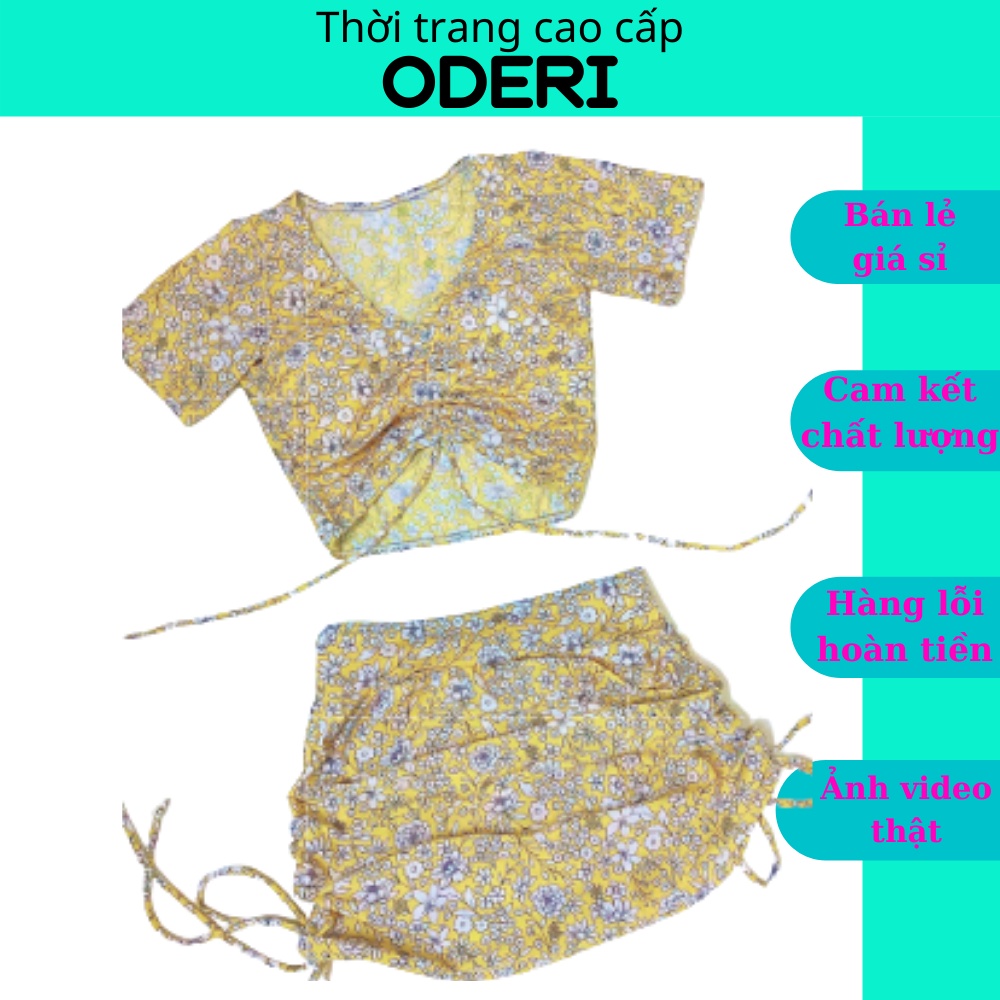 Set Bikini, Đồ Bơi Đi Biển Hai Mảnh Áo Rút Ngực Quần Rút Dây Hai Bên Hông Hoa Tiet Dễ Thương S575