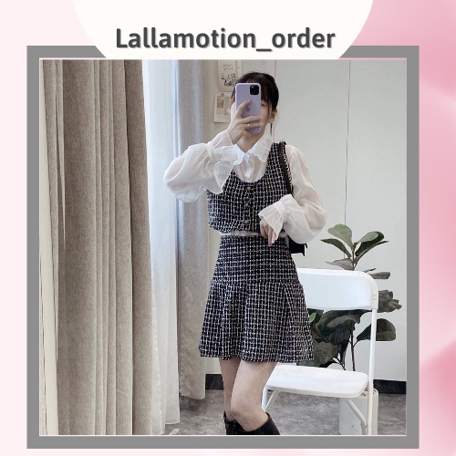Set váy dạ Tweed tiểu thư nữ thu đông cao cấp hot LALLAMOTION 28 | BigBuy360 - bigbuy360.vn