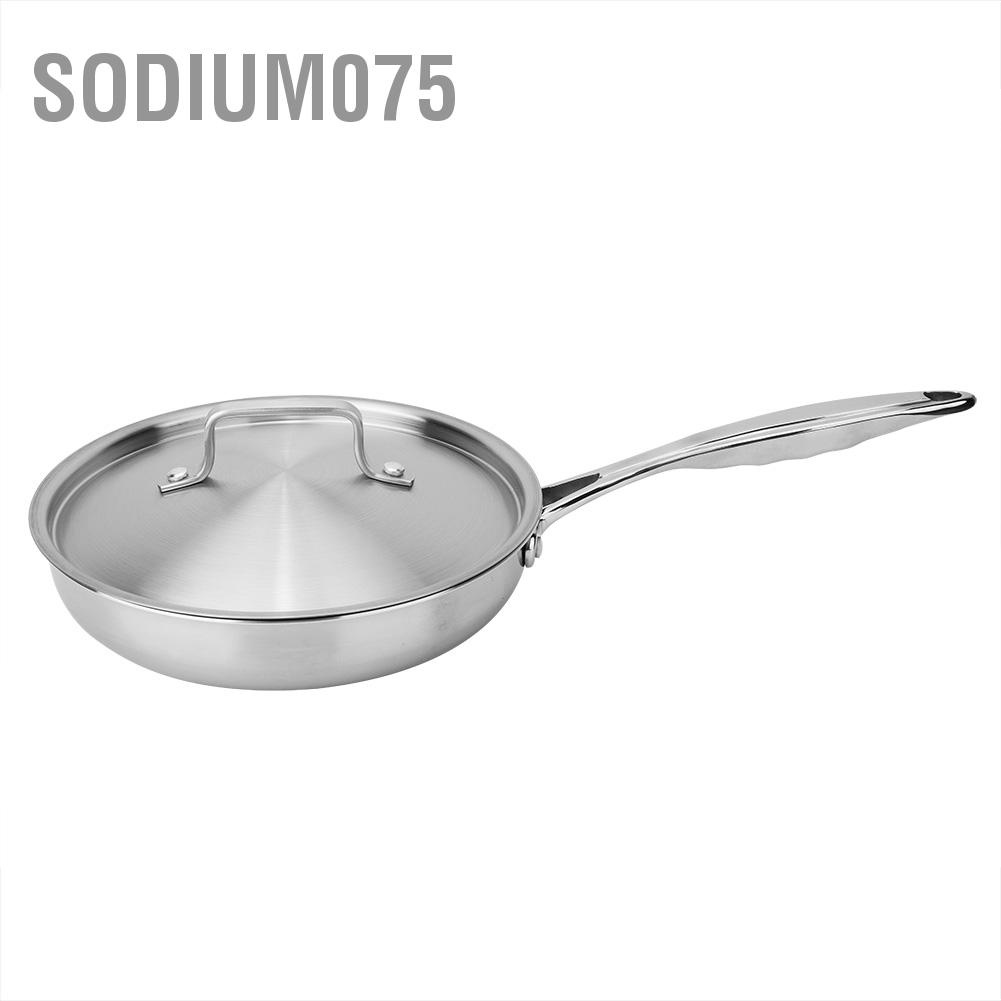 Có thể bán buôn Chảo chống dính phẳng ba lớp bằng thép không gỉ 304/403 24cm với nắp nồi Sodium075 Hàng giao ngay