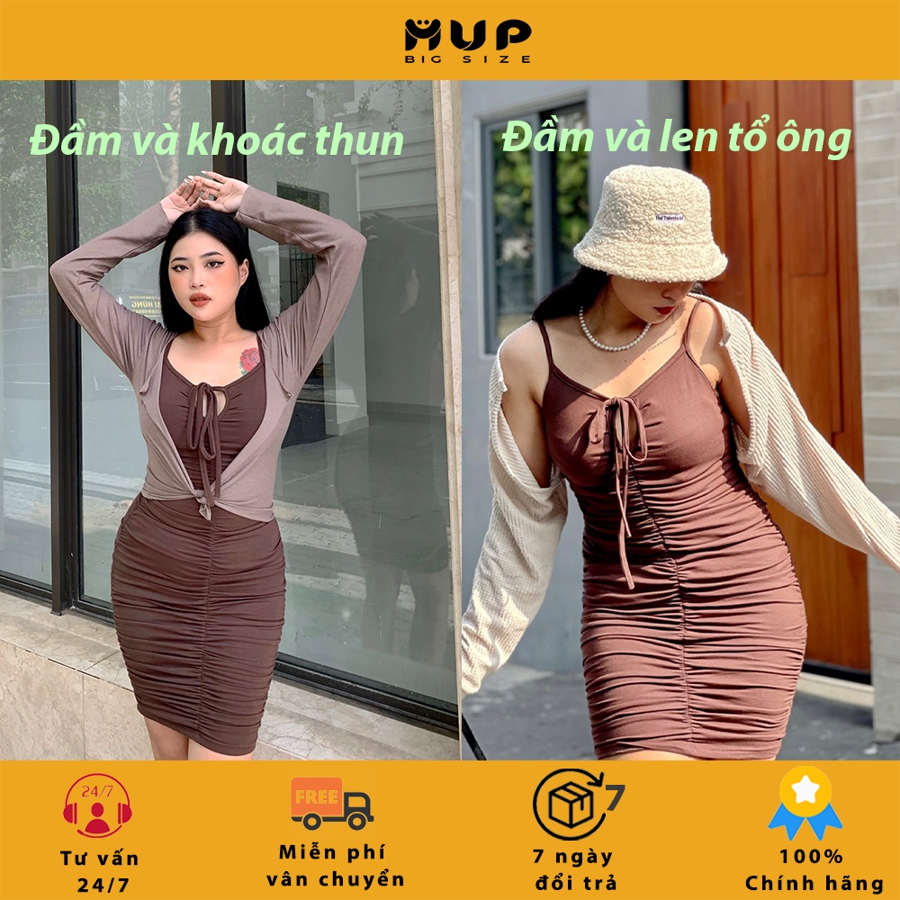 Đầm body bigsize 2 dây sexy tôn dáng dây rút MUP Bigsize DBD02 | BigBuy360 - bigbuy360.vn