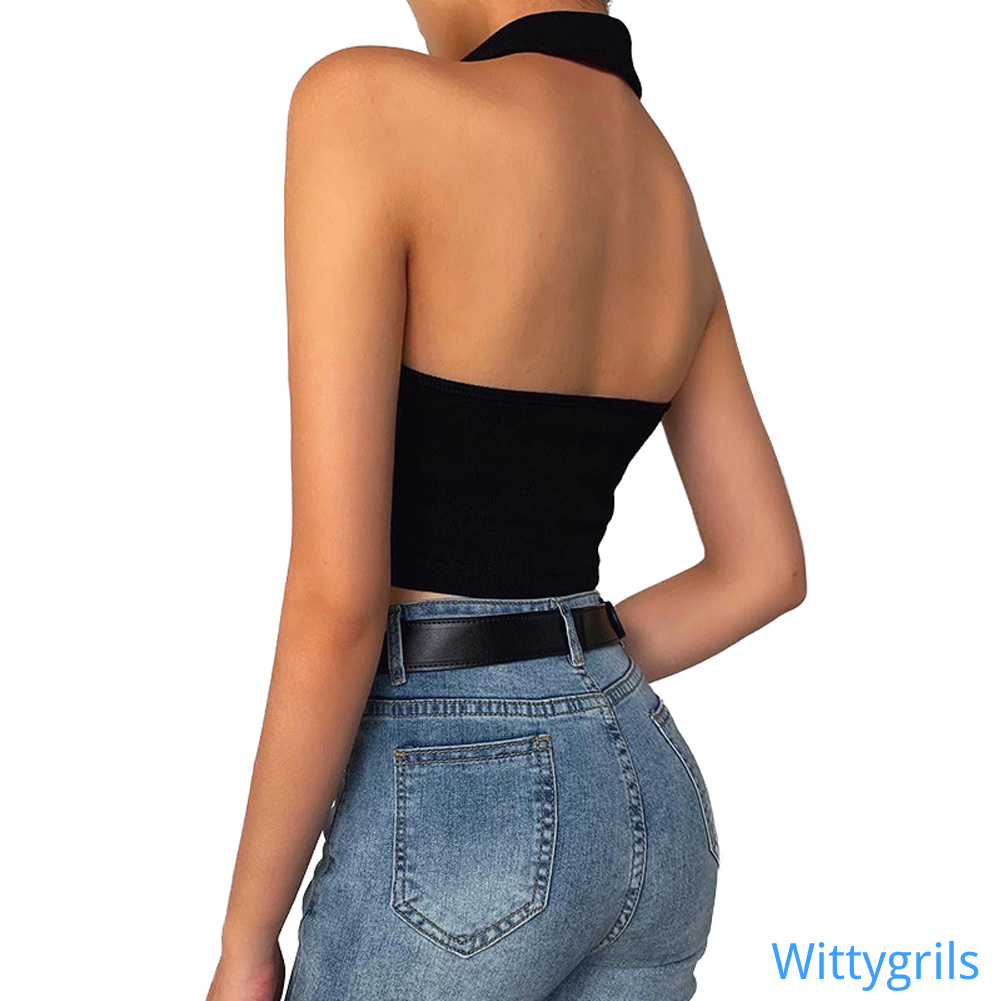 Wittygirls_shop | Áo Croptop sát nách màu sắc thanh lịch thiết kế cổ chữ V quyến rũ | BigBuy360 - bigbuy360.vn