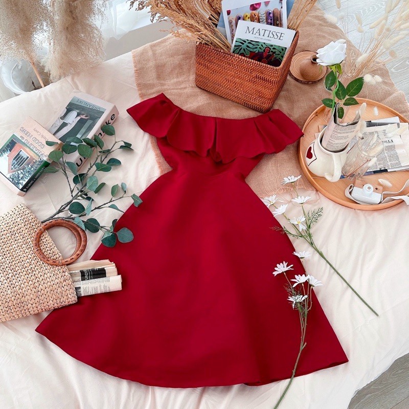 VÁY DỰ TIỆC –  ĐẦM TRỄ VAI  – TRẮNG ĐỎ XANH – ĐẦM CÔNG CHÚA TIỂU THƯ DỰ CƯỚI XINH XẮN – GD068