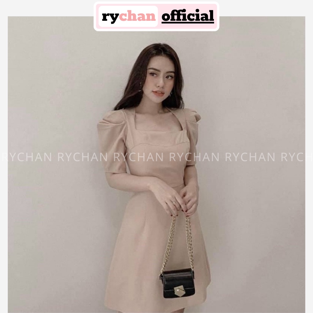 Đầm Váy Nữ Dự Tiệc Khoéc Sau Tay Xếp Cổ Vuông Dáng Xòe Tay Ngắn Sang Chảnh 2 Màu Đen Nude [ẢNH THẬT CUỐI] - DX9781