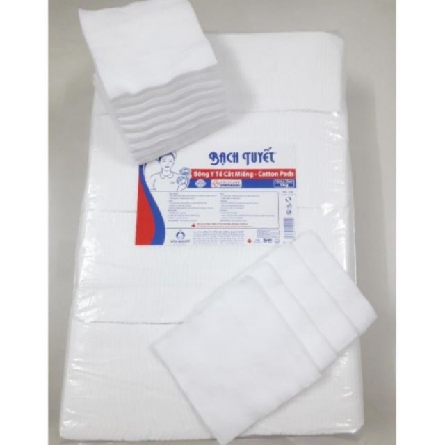 {1kg} Bông tẩy trang Bạch Tuyết gói cắt sẵn 10x10cm cho Soa, trẻ sơ sinh