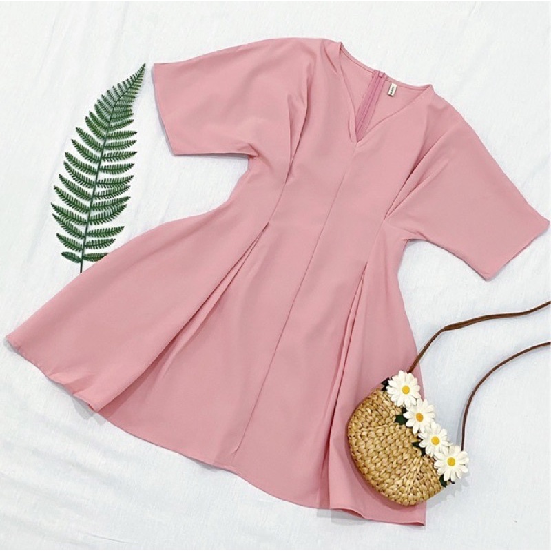 Đầm Xoè Hồng Cổ V Tay Cánh Dơi - DX087