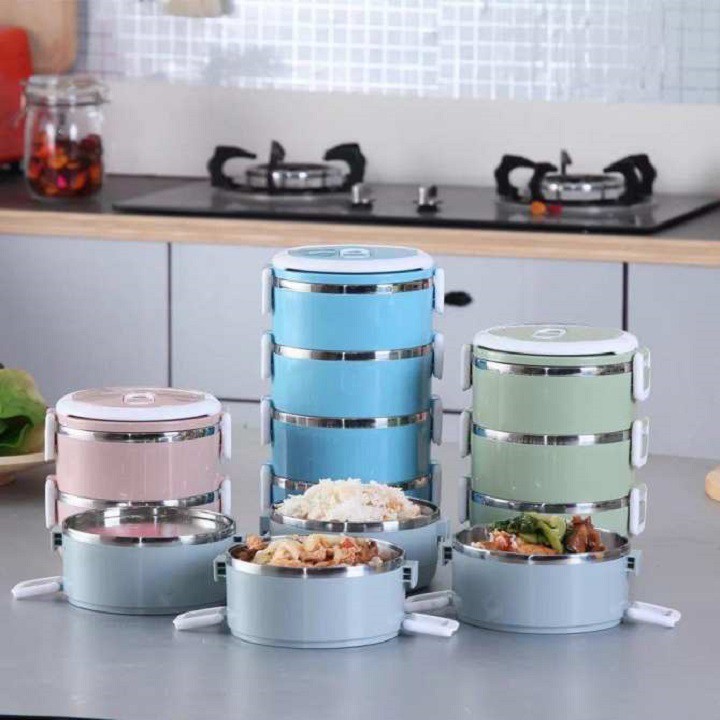 Cặp lồng giữ nhiệt lúa mạch 4 tầng ruột inox rất tiện lợi