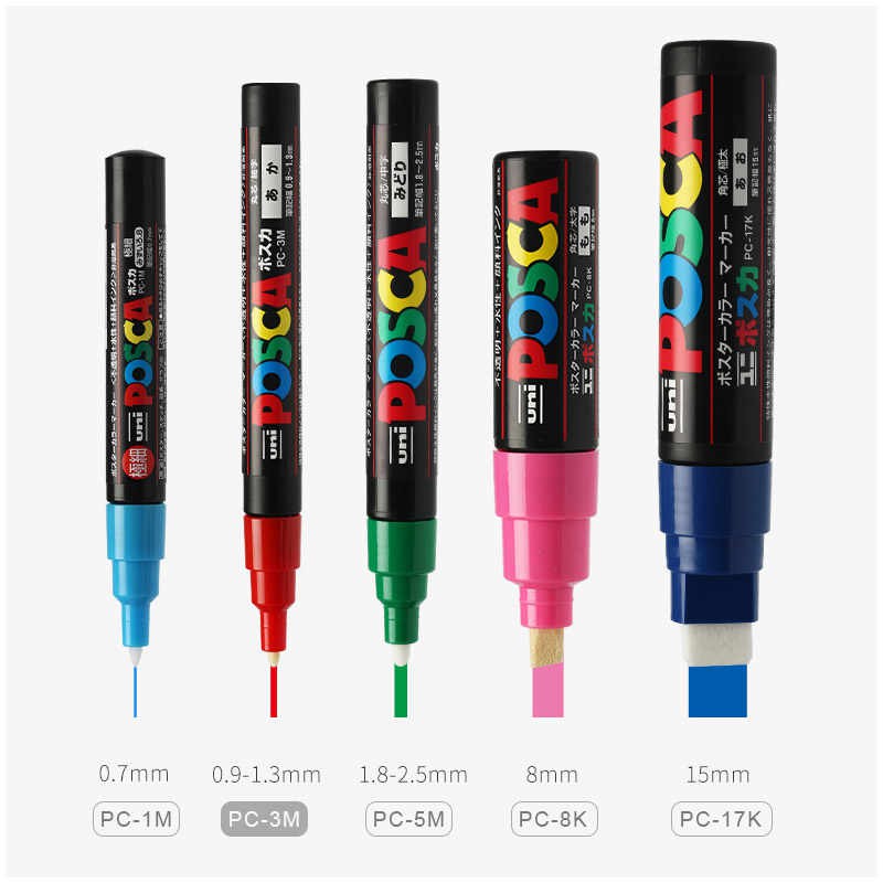 Bút sơn nước vẽ đa chất liệu Uni Posca PC-3M - Ngòi 0.9 - 1.3mm (Cây lẻ)