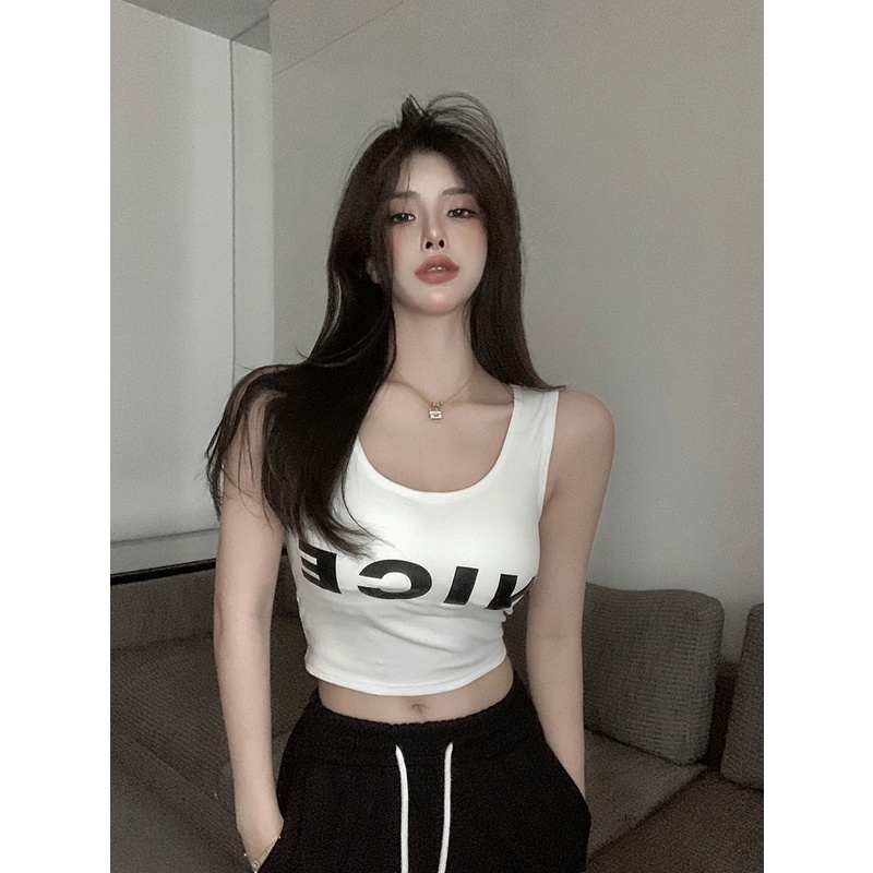 Cocory vn Áo Lửng Không Tay In Chữ Thời Trang Gợi Cảm Cho Nữ