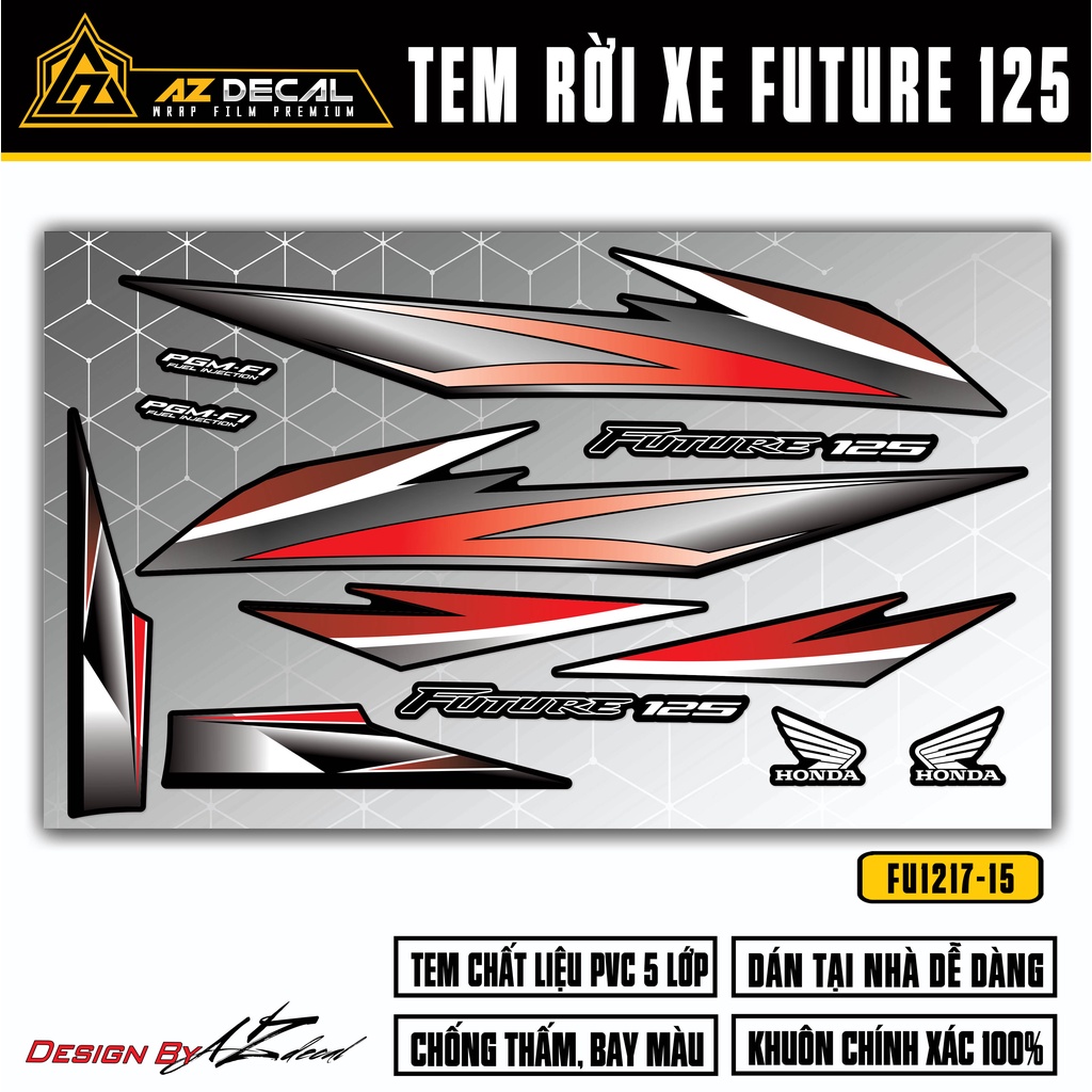 Team Decal Dán Future FI Thiết Kế Độc Lạ Dán Xe Đời 2012 - 2022 | FU-15 | Tem Xe Future 125 Màu Đỏ Đen Đỏ Xám Vàng Đen