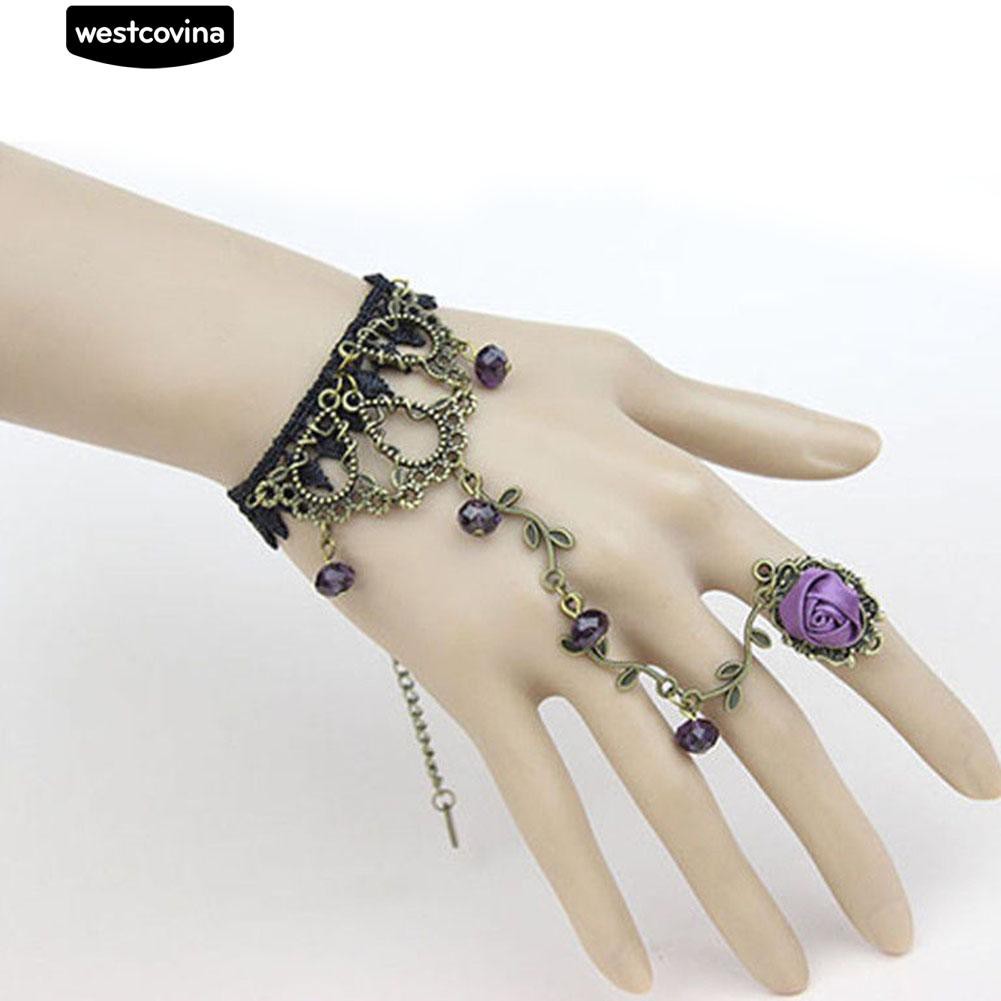 Vòng tay phối ren hoa hồng liền nhẫn cổ điển thời trang cho nữ