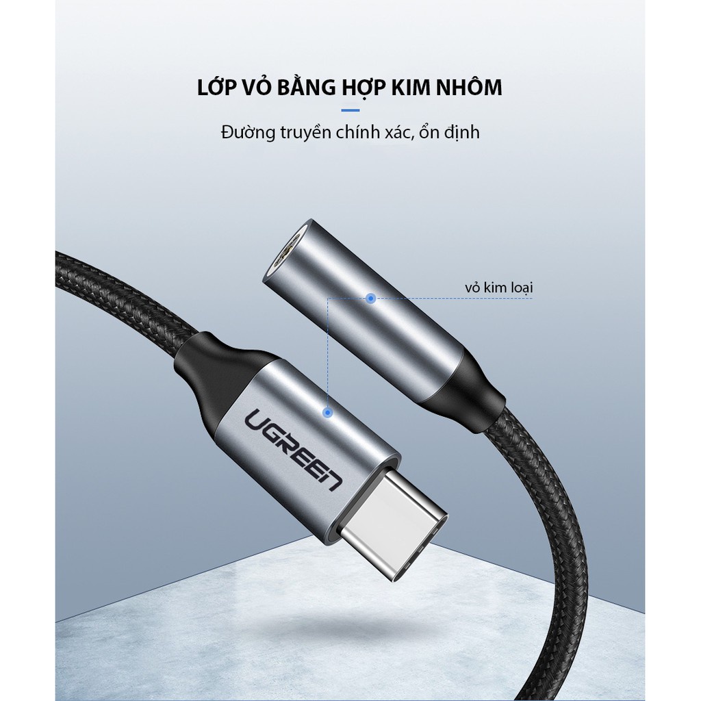 Cáp chuyển đổi Type C sang 3.5mm UGREEN AV142|Không chip DAC | Thiết kế cáp hiện đại, nhỏ gọn | Bảo Hành 18 Tháng 1 Đổi1