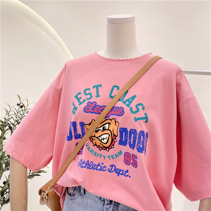 SUXI Áo Thun Tay Ngắn Dáng Rộng In Hình Phong Cách Retro Hàn Quốc Cho Nữ