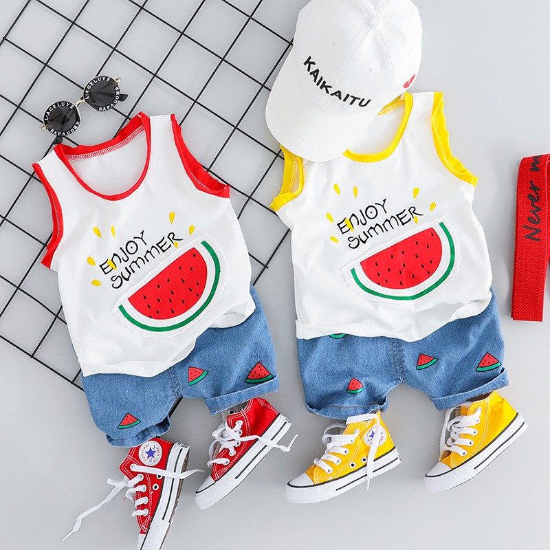 Sét bộ bé trai bé gái hình dưa hấu size 0-3 tuổi