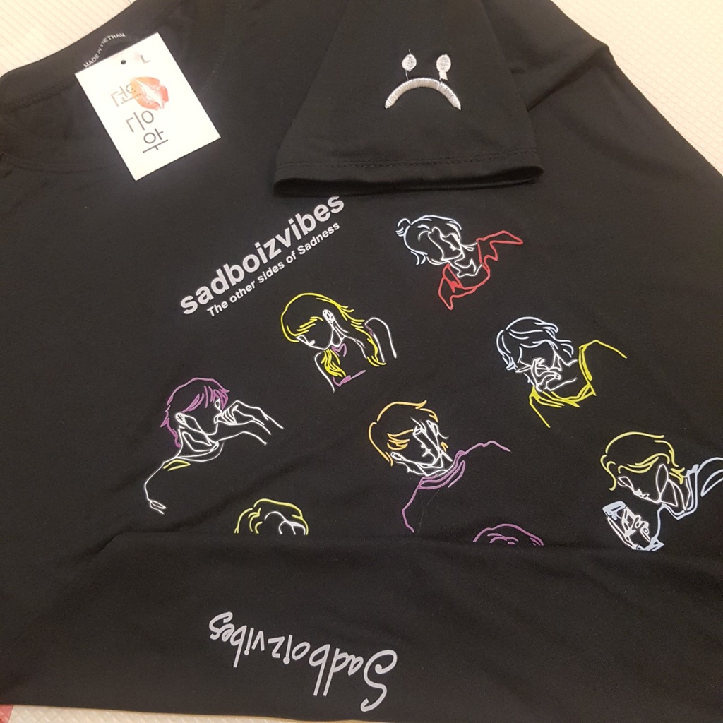 Áo thun tay lỡ SADBOIZ SADBOIZVIBES form rộng chất cotton thêu mặt mếu
