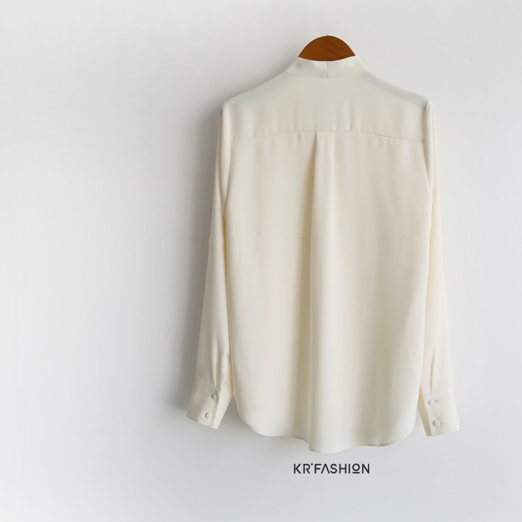 Áo sơ mi nữ công sở cao cấp Hàn Quốc đẹp BL101 màu kem vải mềm mươt không nhăn KRfashion