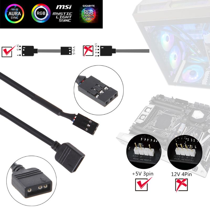 Dây Cáp Kết Nối Bo Mạch Chủ 5V 3Pin RGB VDG 5V 3Pin VDG Sang Bình Thường 3Pin