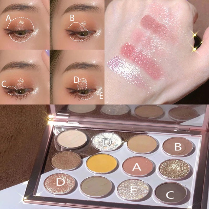 Bảng Phấn Mắt 12 Màu Lì Và Nhũ Lấp Lánh Tông Đất