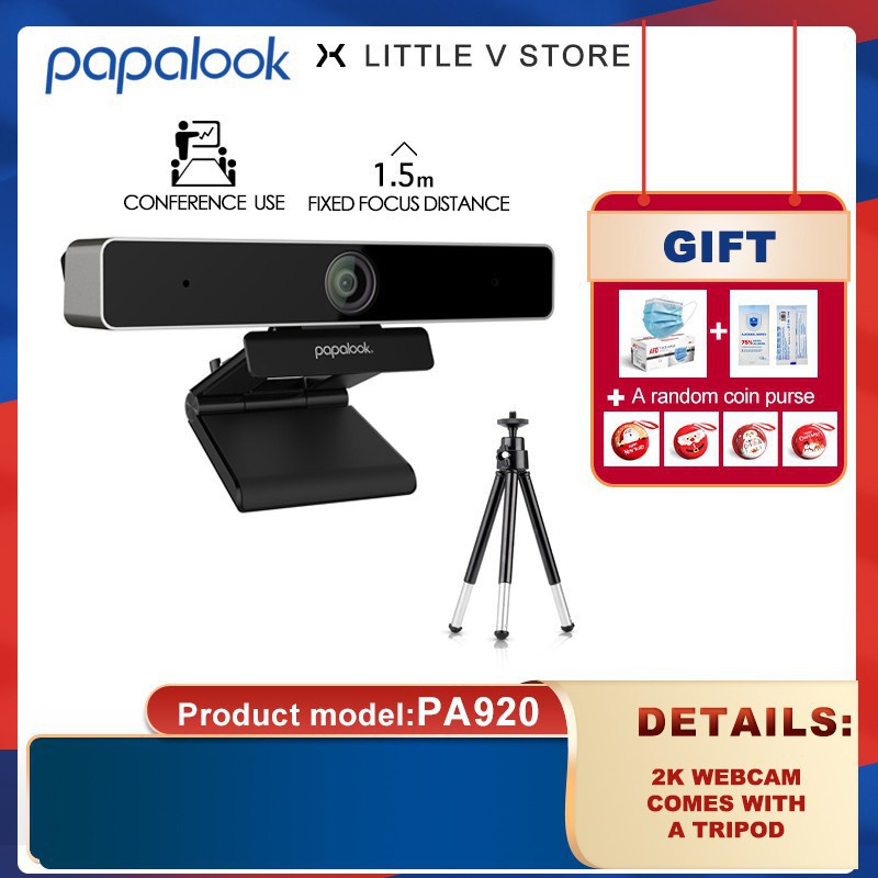 Webcam Pa920 Ultral Hd 2k Kèm Vỏ Bọc Và Micro Giảm Tiếng Ồn