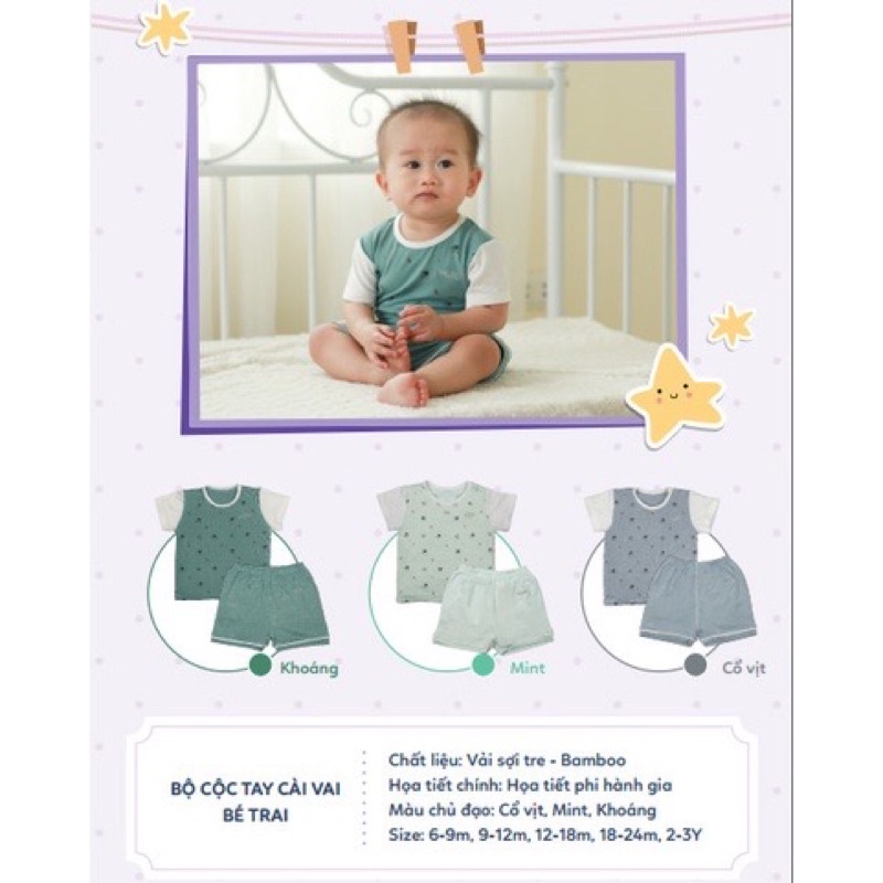 MORO chính hãng- Bộ ngắn tay cài vai, vải sợi tre Bamboo MRB019