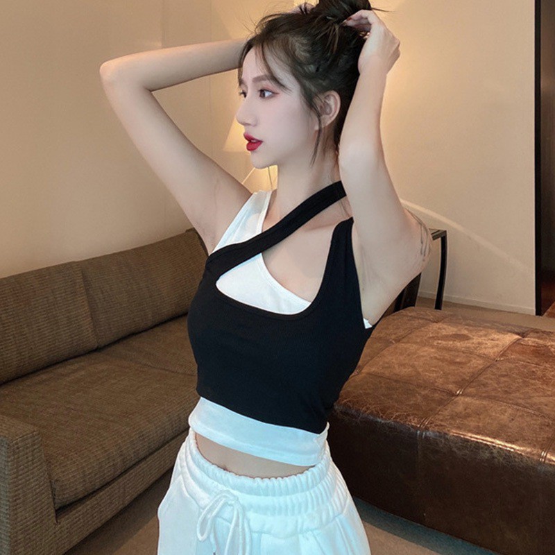 A Sense Of Design Fake Two-piece Short Sling Top Women\'s Slim Cropped Vest | BigBuy360 - bigbuy360.vn