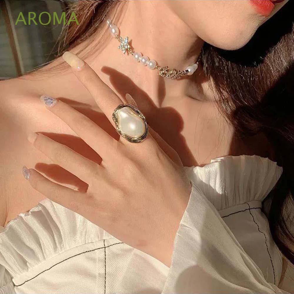 Nhẫn Đeo Tay Kim Loại Đính Ngọc Trai Giả Thanh Lịch Cho Nữ