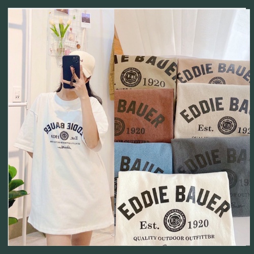Áo Phông 3158 in chữ EDDIE BAUER Nam Nữ, Áo Thun Tay Lỡ Oversize From Rộng Basic Chất Coton