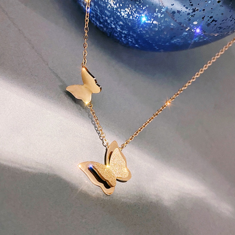 Dây Chuyền Thép Titan Mặt Hình Bướm Phong Cách Hàn Quốc Thanh Lịch Cho Nữ