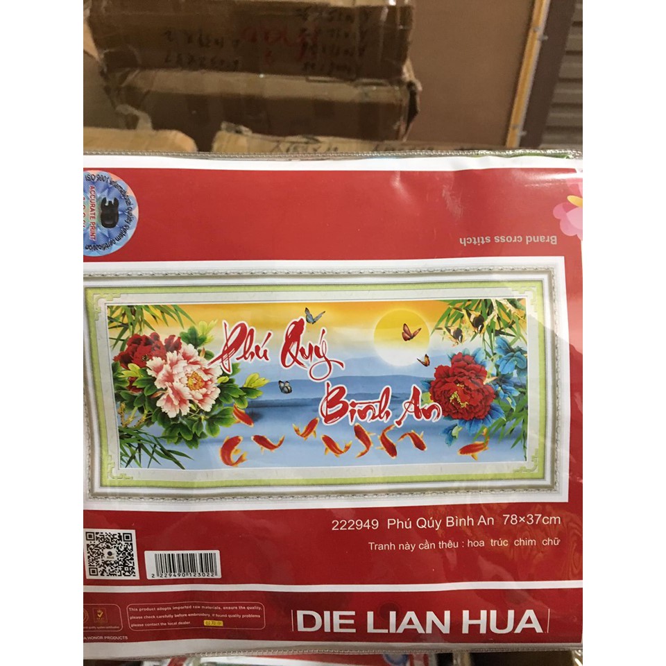 Tranh thêu chữ thập thanh lý phú quý bình an 222949 78*37cm