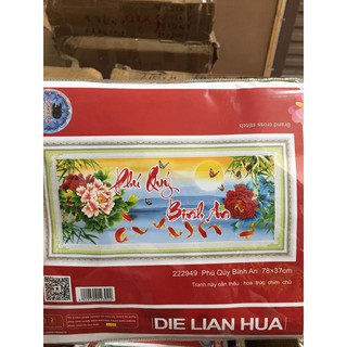 Tranh thêu chữ thập thanh lý phú quý bình an 222949 78*37cm