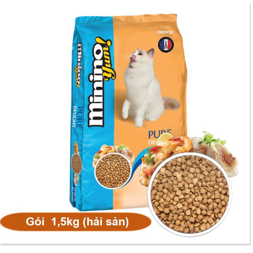 Hanpet -(Gói lớn 1,5kg) KEOS MININO Thức ăn viên cao cấp cho mèo, dùng cho mèo mọi lứa tuổi Thức ăn mèo me-o vị hải sản