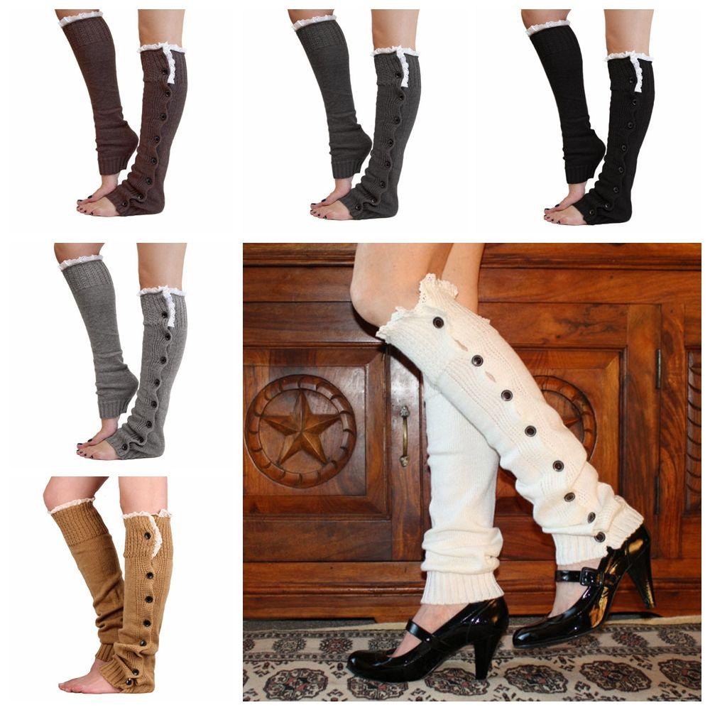 Vớ Ủ Ấm Chân Phối Ren Đính Nút Thời Trang Cho Nữ