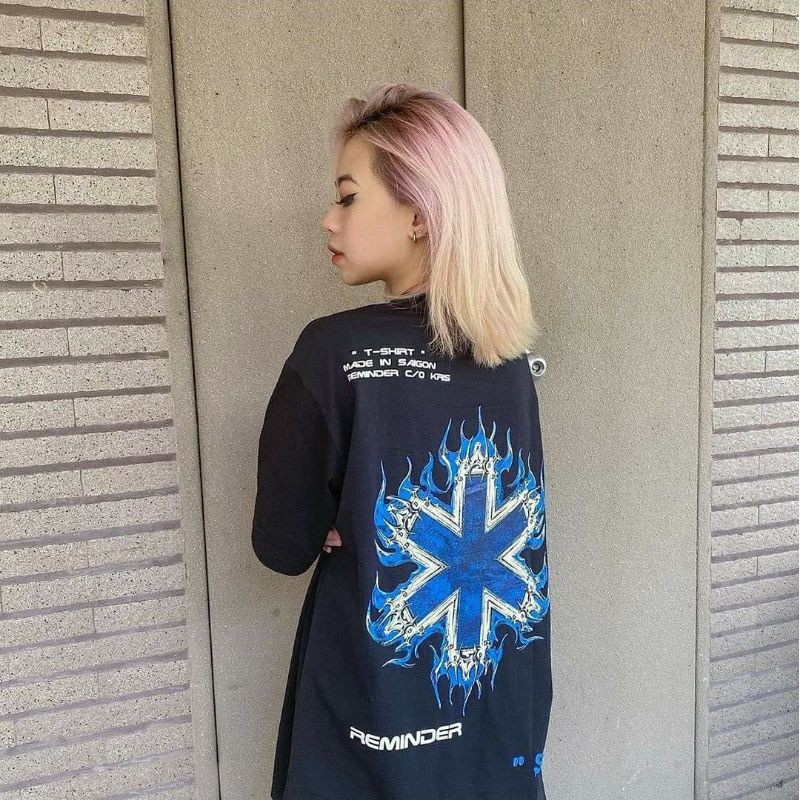 Áo phông đen Remider tay lỡ kiểu dáng form rộng unisex nam nữ