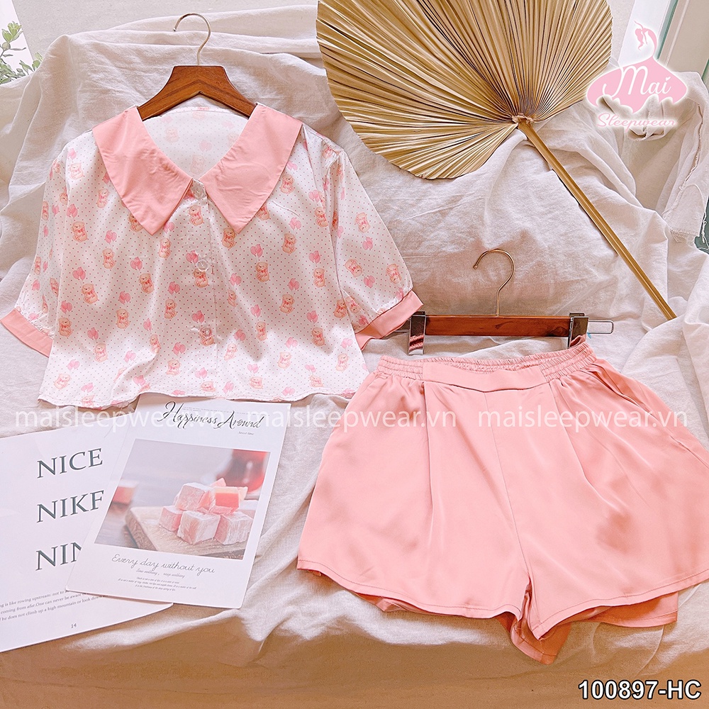 Bộ Đồ Ngủ Pyjama MAI SLEEPWEAR Lụa Mặc Nhà Áo Tay Ngắn Quần Ngắn Phối Trơn Trẻ Trung Cao Cấp MS897