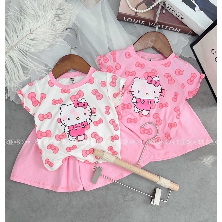 bộ cotton kitty quần giả váy xinh yêu cho bé gái - bctk