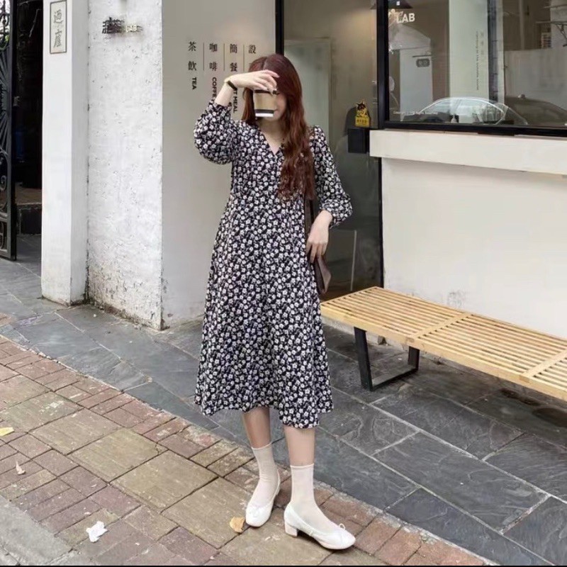 váy hoa nhí vintage chéo cổ dáng dài Ulzzang style 🌸 VKE 9171 Hàng Quảng Châu | BigBuy360 - bigbuy360.vn