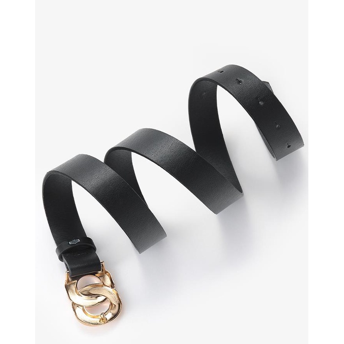 OFF WHITE Thắt Lưng Da PU Khóa Tròn Đôi Thời Trang Sang Trọng Cho Nữ