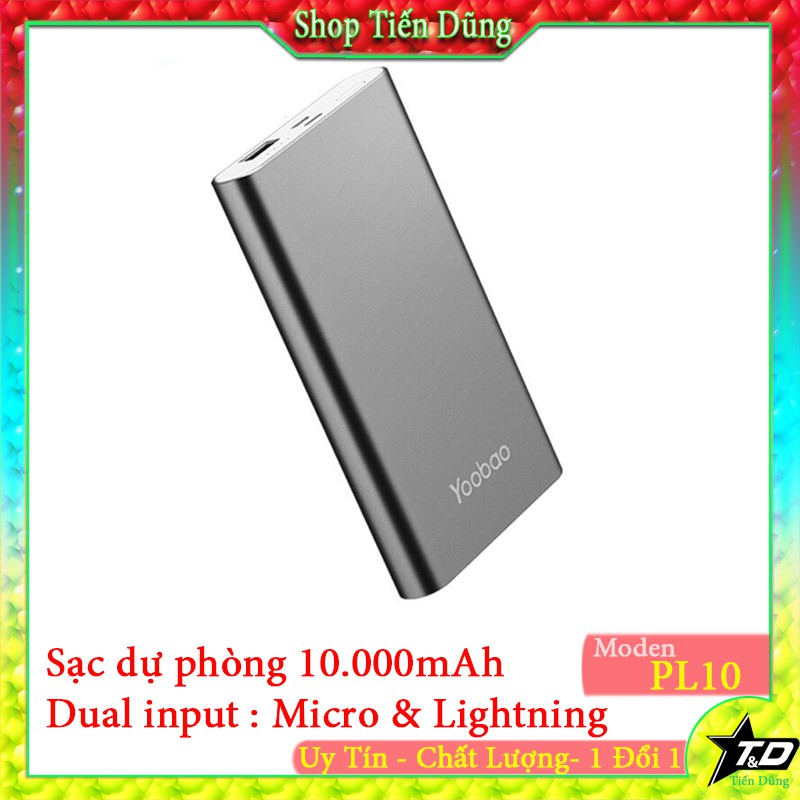 [GIAO MÀU NGÂU NHIÊN]Pin sạc dự phòng 10000mah yoobao PL10 chính hãng 2 cổng vào (Lightning và Micro USB)