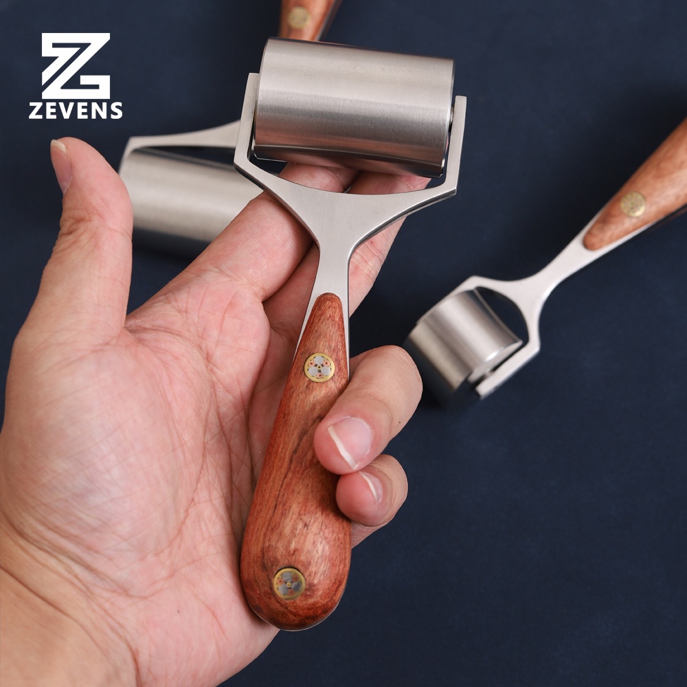 Con Lăn Bằng Thép Không Gỉ Cán Gỗ Hồng Mộc Cao Cấp Làm Đồ Da Thủ Công