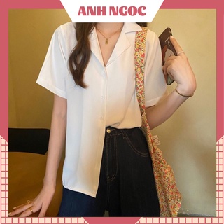 Áo sơ mi tay ngắn cổ vest nữ kiểu form rộng đẹp hàn quốc, sơ mi công sở tay lỡ