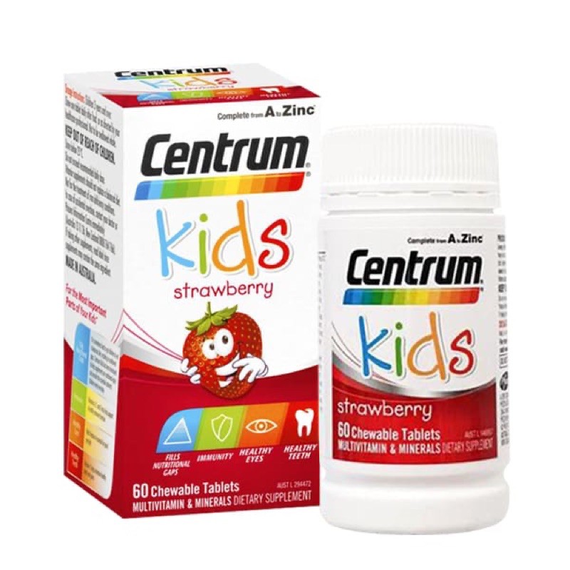 Kẹo nhai Centrum Kids 60 viên vị dâu cho bé từ 3 tuổi