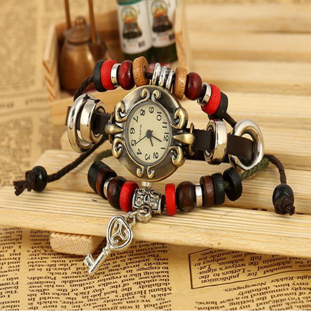 Đồng hồ mix vòng tay da + phụ kiện gỗ phong cách vintage 3 kiểu dáng - KHAI TRƯƠNG SHOP GIÁ ƯU ĐÃI | BigBuy360 - bigbuy360.vn