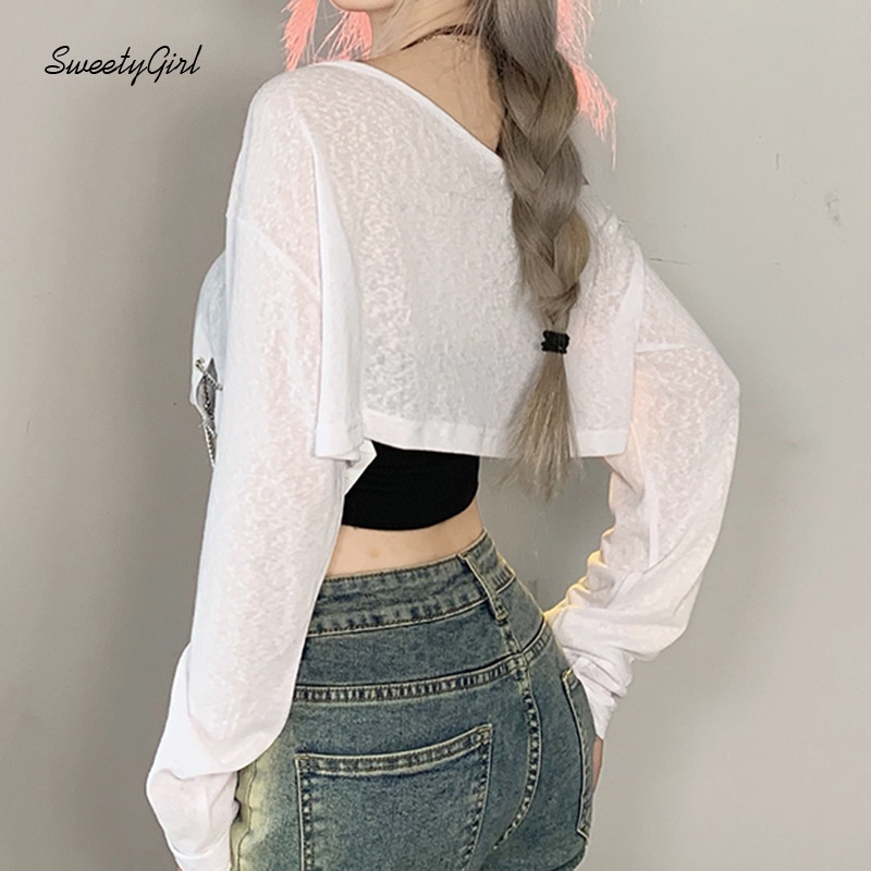 Bộ Áo Trễ Vai Tay Dài Dáng Rộng In Hoạt Hình Mèo Phối Màu Tương Phản Thời Trang 2022 Cho Nữ