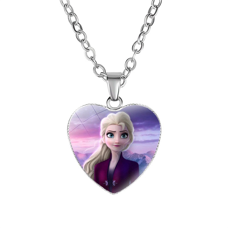 Vòng cổ Mặt Trái Tim In Hình Công Chúa Anna Elsa Thời Trang Cho Bé Gái