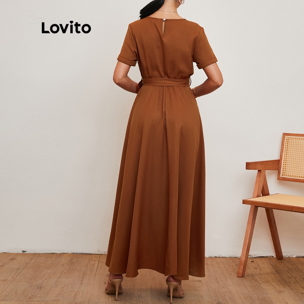 Lovito Đầm Dạ Hội Cổ Tròn Màu Nâu Kiểu Dáng Lovito Tùy Chọn L20D032