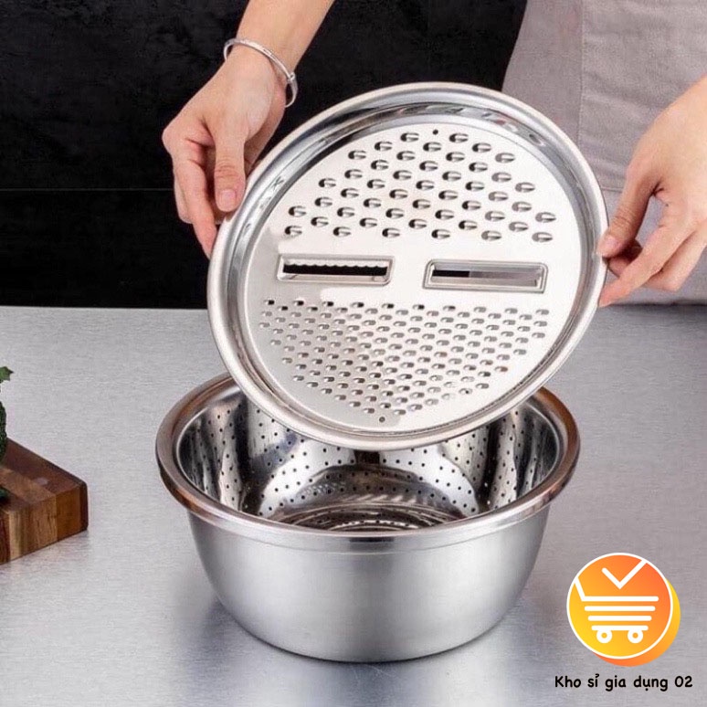 Rổ nạo inox 3 in 1 đa năng , Siêu tiện dụng sử dụng cho nhà bếp, Du lịch dã ngoại, Văn phòng