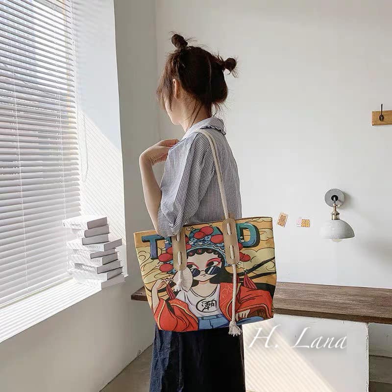 TÚI TOTE VẢI HỌA TIẾT NỮ XINH XẮN