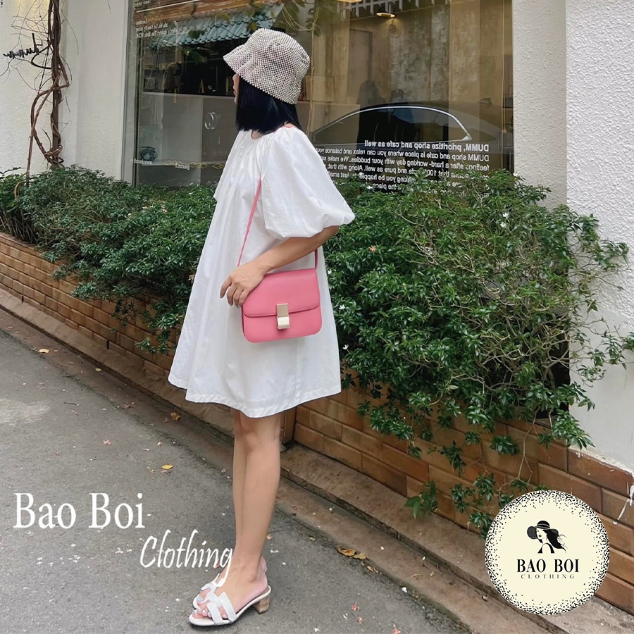 Váy thô tay bồng buộc dây sau lưng - Váy babydoll thô tay phồng tiểu thư siêu xinh